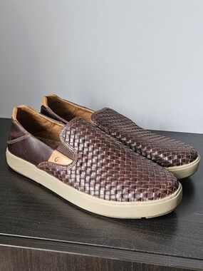 OluKai Men's Woven Slip-On Leather Sneakers - Brown